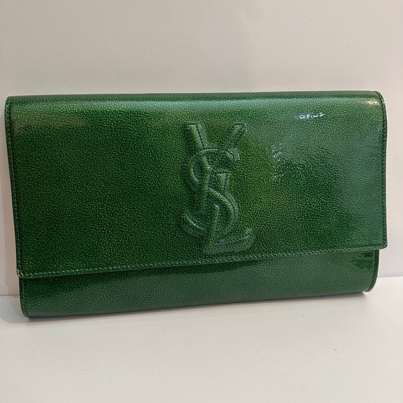 YSL Saint Laurent Belle de Jour Textured Patent Calfskin Clutch Kelly Green - Picture 1 of 7